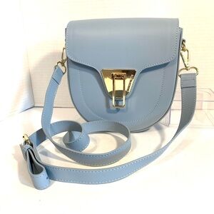 GIORGIA MILANI Blue Genuine Leather Crossbody Bag Made in Italy Adjustable Strap